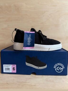 White Mountain Black Knit Slip-On Sneakers with White Sole